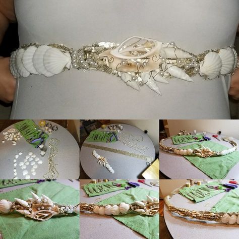 #weddingdress #seashelldress  #seashells #handmadesash #dressadornment #belt #seashellbelt #mermaidbelt #weddingdress #lambisscorpious #scallops #mermaidwedding Sea Shell Belt, Seashell Belt, Sea Shell Dress, Flower Belt, Mermaid Dreams, Seashell Jewelry, Mermaid Wedding, Waist Belt, Wedding Sneaker