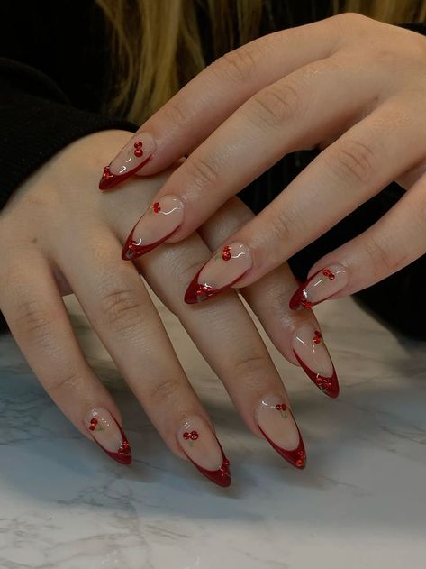 Black Cherry Nails, Daisy Acrylic Nails, Wine Nails, Cherry Nails, Girly Acrylic Nails, Minimal Nails, Casual Nails, Classy Acrylic Nails, Soft Nails