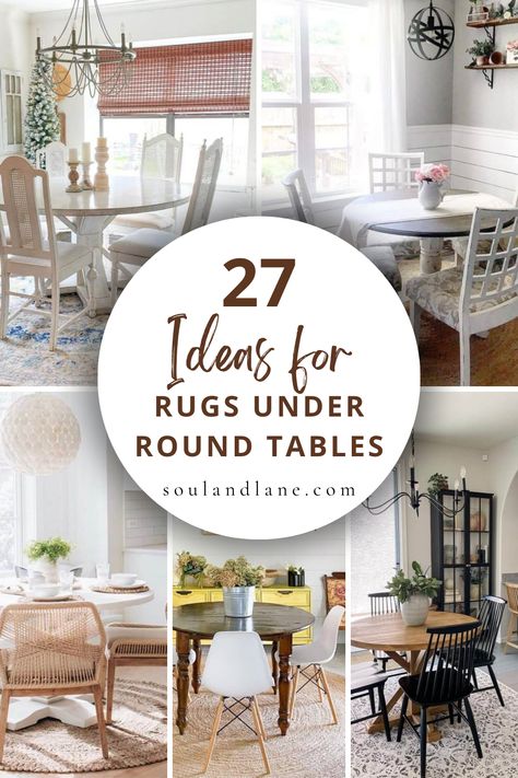 Discover the transformative power of placing rugs under round tables to instantly add a wow factor to your dining room. From texture and color to pattern and size, learn how to choose the perfect rug that complements your space and style, making every meal a luxurious experience. Rug To Go Under Kitchen Table, Round Rugs For Dining Table, Dining Room Large Round Table, Dining Room Rug Round Table, Round Table In Dining Room, Round Table Rectangle Rug, Round Table Dining Room Decor Ideas, Round Dining Table Setting, Round Dining Rug