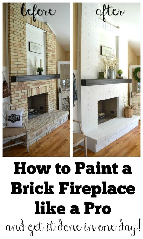 How to Paint a Brick Fireplace like a Pro White Brick Fireplace, Fireplace Redo, Painted Brick Fireplace, Painted Brick Fireplaces, Fireplace Update, Brick Fireplace Makeover, Paint Fireplace, Fireplace Remodel, Home Fireplace