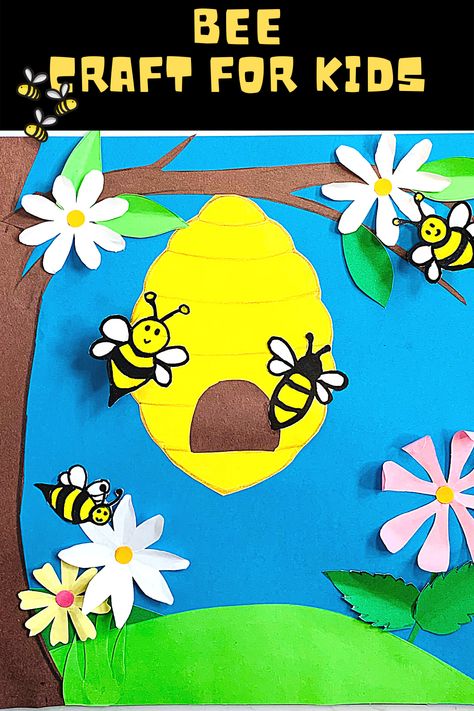 paper crafts, kids crafts, paper bee craft Honey Bee Craft Preschool, Honeybee Crafts For Kids, Bee Model School Project, Bee School Project, Easy Bee Craft, 3d Bee Hive Craft, Fun Kid Crafts, Beehive Drawing, Bee Pollination Activity