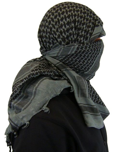 Black and Gray Shemagh Scarf Shemagh Scarf, Muslim Photos, Urban Samurai, Vintage Motorcycle Posters, Military Camouflage, Tactical Clothing, Book Clothes, Cool Swords, Camouflage Patterns