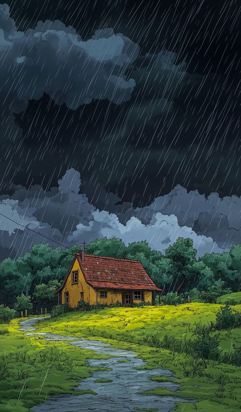 Rain House, Rainy Day Drawing, Beautiful Paintings Of Nature, Rainy Wallpaper, Rainy Day Aesthetic, Beautiful Scenery Photography, Iphone Wallpaper Landscape, Arte 8 Bits, Pop Art Wallpaper