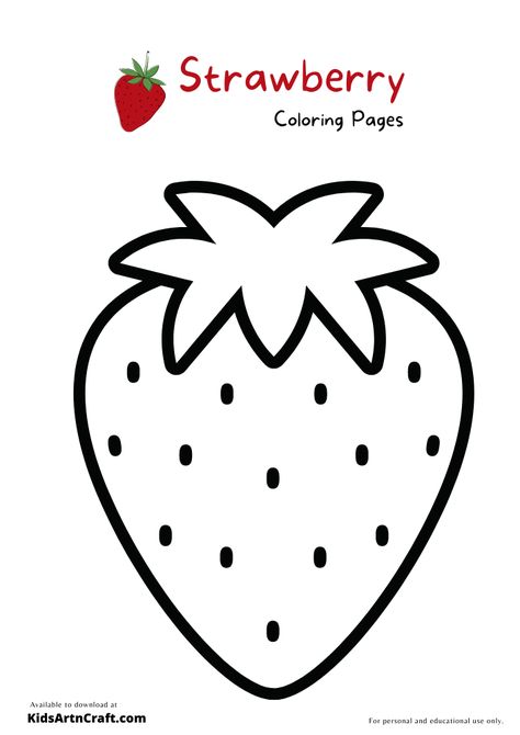 Strawberry Coloring Pages For Kids – Free Printables Check more at https://www.kidsartncraft.com/strawberry-coloring-pages/ Strawberry For Coloring, Strawberry Colouring Pages, Strawberry Activity For Preschool, Strawberry Art And Craft, Printable Strawberry Template, Coloring Fruits For Kids, Strawberry Coloring Pages Free Printable, Free Preschool Coloring Pages Printables, Strawberry Template Free Printable