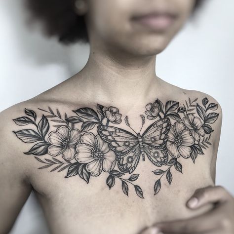 1,514 Likes, 26 Comments - Clarisse Amour • Tattooist (@clarisseamourtattoo) on Instagram: “// CHEST // • • The chest of the kind, sweet and strong @by_the_full_moon , done few month ago.…” Hand Tattoos Skull, Chest Tattoo Flowers, Chest Tattoo Designs Female, Chest Tattoo Female Upper, Brust Tattoo Frau, Tattoos Celtic, Tattoos Foot, Full Chest Tattoos, Tattoos Japanese