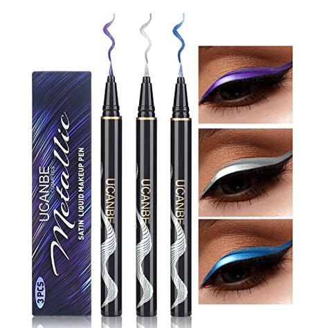 UCANBE 3PC Metallic Liquid Eyeliner Makeup Set, Blue Purple Silver Color Glitter Eye Liner Pen, Long Lasting High Pigmented with Waterproof & Smudge Proof Formula Liquid Eyeliner Makeup, Metallic Eyeliner, Metallic Liquid, Glitter Eye, Sparkling Eyes, Glitter Eyeliner, Eyeliner Makeup, Colored Eyeliner, Liquid Liner