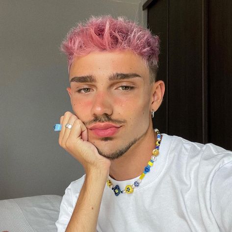 Mens Pink Hair, Pastel Hair Men, Pink Buzzcut Men, Pink Male Outfit, Pink Hair Men, Aesthetic Pink Hair, Hair Color Ideas For Men, Pink Hair Guy, Cotton Candy Pink Hair