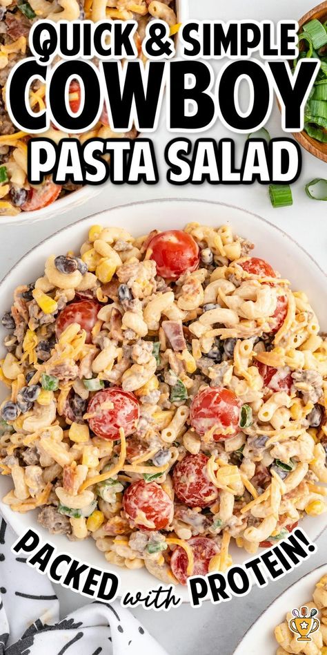 Cowboy Pasta Salad Cowboy Pasta Salad Southern Living, Roast Beef Pasta Salad, Hamburger Pasta Salad, Cold Plate Dinner Ideas, Main Dish Pasta Salad Recipes, Cold Main Dishes, Cold Salads For Summer, Cold Potluck Dishes For A Crowd, Cowboy Pasta Salad