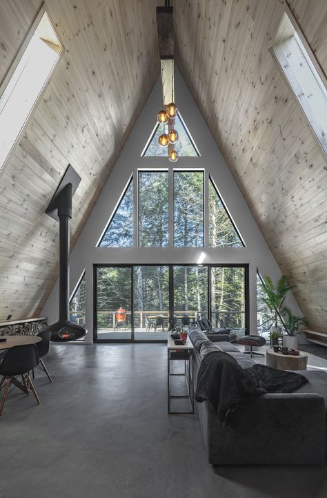 Photo 9 of 15 in A Family’s Matte Black A-Frame Becomes More Than a Weekend Getaway - Dwell A Frame House Interior, Loft Houses, A-frame Interior, A Frame Cabin Plans, A Frame Cabins, A Frame House Plans, A Frame Cabin, A Frame House, Cabins And Cottages