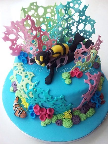 Scuba Diver Cake  Cake by Cherry's Cupcakes Scuba Diver Cake, Diver Cake, Scuba Cake, Aquarium Cake, Diving Cake, Ocean Birthday Cakes, Under The Sea Cakes, Super Torte, Underwater Birthday