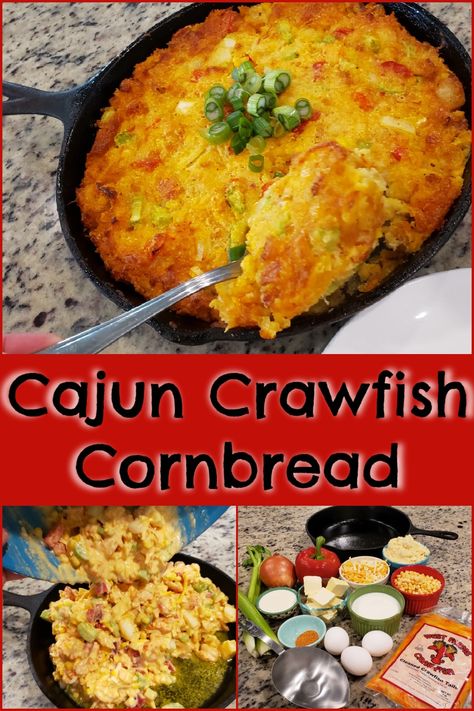 Cajun Crawfish Cornbread - Acadiana's Thrifty Mom Crawfish Dishes, Crawfish Cornbread, Crawfish Bread, Cajun Turkey, Crawfish Recipes, Cajun Crawfish, Cajun Dishes, Mussels Recipe, Cajun Creole Recipes