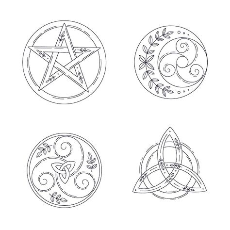 Wicca Tattoo, Witchcraft Design, Ireland Tattoo, Witch Symbols, Wiccan Tattoos, Horoscope Tattoos, Crystal Drawing, Pagan Symbols, Witch Tattoo