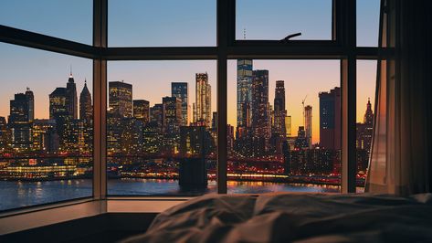 New York Apartment View, Nyc Aesthetic Wallpaper, Apartamento New York, Apartment Wallpaper, Luxury New York, Nyc Wallpaper, City View Apartment, New York Wallpaper, Wallpaper Notebook