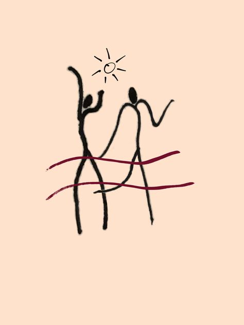 tattoo idea sketch: thin line sketch of two people dancing, small sun above them, two dark red curvilinear lines horizontally through them Dancing Through Life Tattoo, Cute Trio Tattoo Ideas, Thank You For The Music Tattoo, Dancing Person Tattoo, Dancing People Drawing, Two People Dancing Tattoo, Two Dancing People, Spain Tattoo Spanish, Jazz Tattoo Ideas