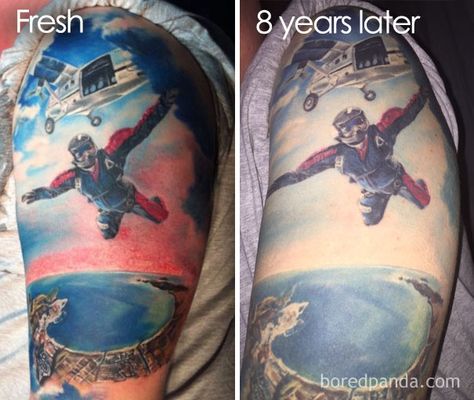 Thinking Of Getting A Tattoo? These 10+ Pics Reveal How Tattoos Age Over Time Finger Tattoos Fade, Blue Tattoos, Detailed Tattoos, Blue Ink Tattoos, Faded Tattoo, Blue Tattoo, Fresh Tattoo, Healing Tattoo, Detailed Tattoo