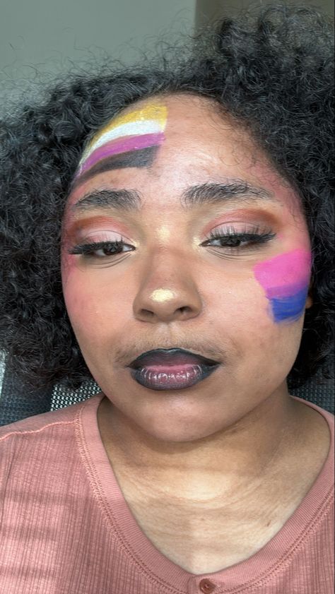 Nonbinary Makeup Pride, Nonbinary Pride Makeup, Pan Flag Makeup, Nonbinary Flag Makeup, Nonbinary Makeup, Pansexual Makeup, Trans Makeup, Pride Makeup Trans, Pride Makeup Lesbian Flag