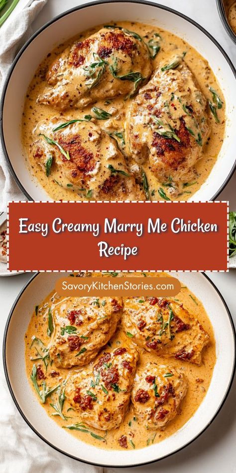 Searching for a chicken breast recipe that’s both creamy and delicious? The Easy Creamy Marry Me Chicken will elevate your dinner game! Enjoy the rich flavors and tender chicken that everyone will adore. Remember to save this recipe for future meal planning and unforgettable dining experiences! Stove Top Marry Me Chicken, Dinners For Week, Easy Chicken Entrees, Main Entree Recipes Dinners, Creamy Marry Me Chicken, Chicken And Half And Half Recipes, Impressive Meals For Two, Tuscan Marry Me Chicken, Healthy Marry Me Chicken Recipe