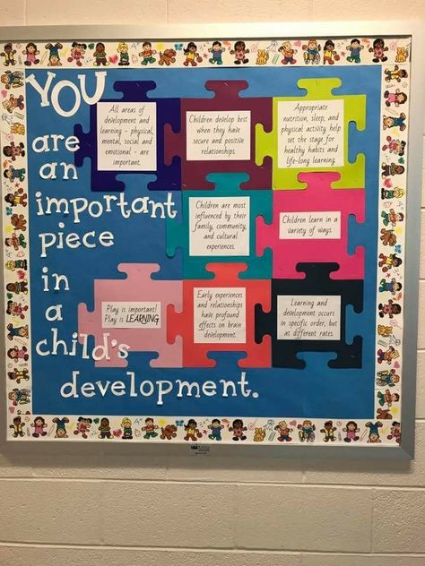 Parent Bulletin Boards, Puzzle Bulletin Boards, Daycare Bulletin Boards, Family Bulletin Boards, Head Start Classroom, Office Bulletin Boards, Parent Board, Child Development Activities, Interactive Bulletin Boards