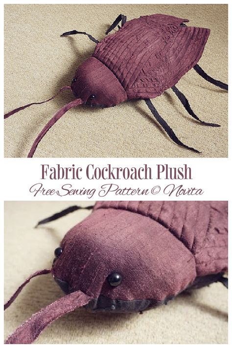 DIY Fabric Cockroach Plush Free Sewing Pattern | Fabric Art DIY Halloween Sewing Projects Free Pattern, Plush Sewing Patterns Free, Plushie Patterns Free Templates Easy, Sewing Patterns Free Plushies, Easy Plushie Patterns, Doll Patterns Free Sewing Templates, Stuffed Animal Patterns Free Templates, Free Plush Sewing Patterns, Felt Plush Pattern