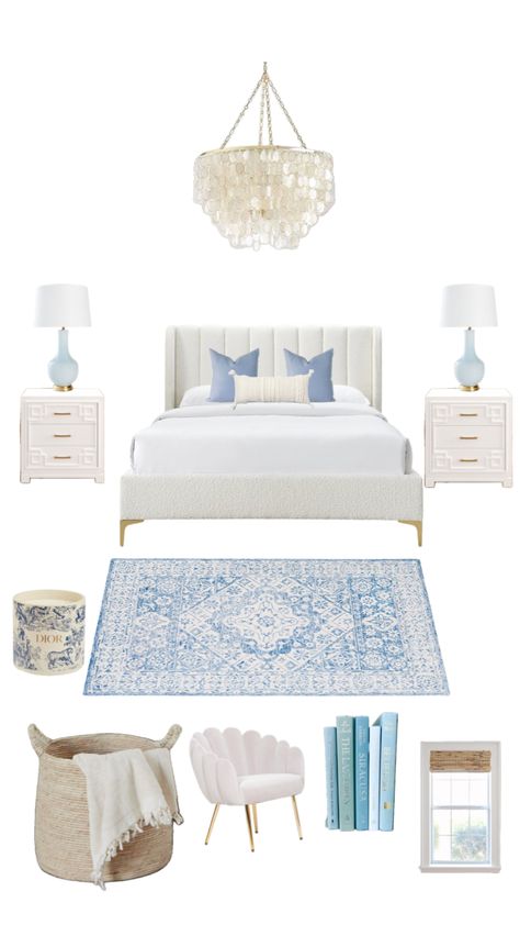 Costal Bedroom, Coastal Room Decor, Blue Room Decor, Farmhouse Bedroom Ideas, White Room Decor, Decor Ideas Bedroom, College Dorm Room Decor, Dorm Room Inspiration, Preppy Room