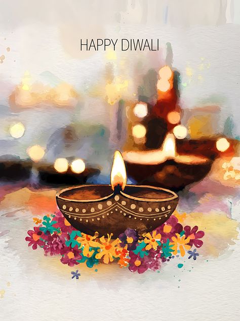 Free Diwali Watercolor Painting Diwali Watercolor Painting, Happy Diwali Illustration Art, Watercolor Painting Of Diya, Diwali Memory Drawing Watercolor, Watercolour Diwali Cards, Happy Diwali Hd Wallpaper, Multicolor Digital Prints For Diwali, Deepavali Greetings Cards, Happy Diwali Cards