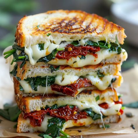 Sun-Dried Tomato, Spinach, and Ricotta Grilled Cheese - Recipes, Tasks & Tools Grilled Ricotta Cheese Sandwich, Paninis, Sun Dried Tomato Spinach Ricotta Grilled Cheese, Sun Dried Tomato Spinach Grilled Cheese, Sun Dried Tomato Panini, Mediterranean Spinach Grilled Cheese, Sundried Tomato Grilled Cheese, Spinach Ricotta Grilled Cheese, Sun Dried Tomato Grilled Cheese