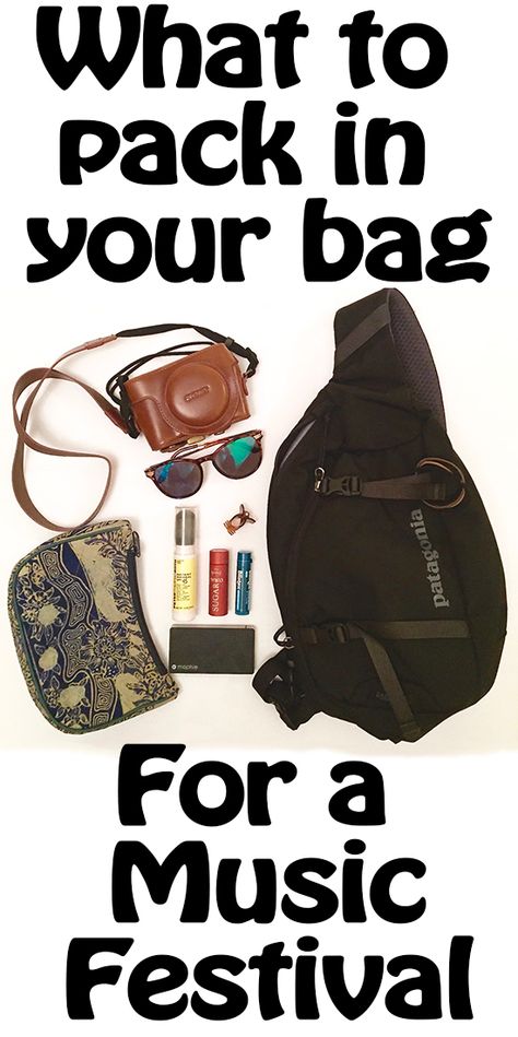 What to pack in your bag for a concert or music festival - sunnies, sunscreen, extra battery, hair clip, chapstick, camera