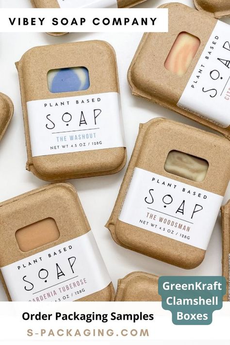 soap box packaging spotlight from Vibey Soap Company Eco Friendly Soap Packaging, Natural Soap Packaging, Eco Packaging Design, Bar Soap Packaging, Soap Packaging Diy, Handmade Soap Packaging, Soap Packaging Design, Clamshell Packaging, Handmade Soap Recipes