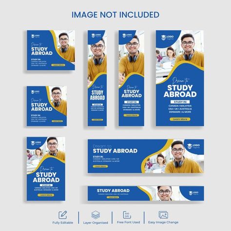 Study abroad web banner set and educatio... | Premium Vector #Freepik #vector #ads #banner-design #banner-template #banner-ads Infinity Iphone Wallpaper, Study Abroad Australia, Google Ads Banner, Offer Banner, Education Banner, Ads Banner, Educational Website, Website Header, Google Ads