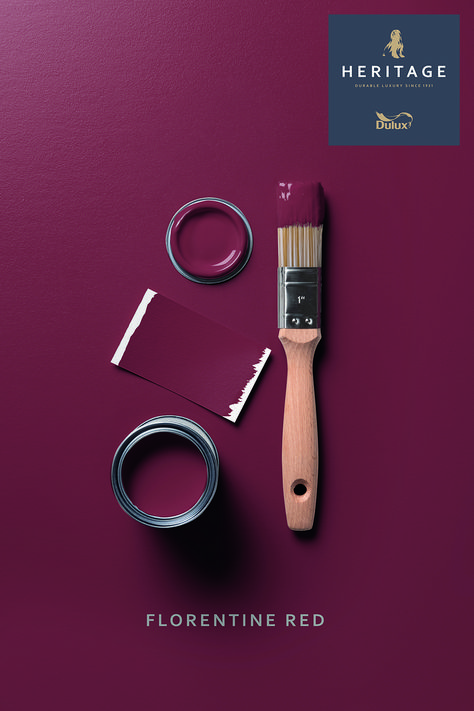 Dulux Heritage Florentine Red Dulux Heritage Florentine Red, Red Paint Wall, Colour Pallete For Office, Red Paint Room Ideas, Deep Red Walls, Pub Paint Colors, Cherry Truffle Paint, Deep Red Paint Colors, Heritage Colour Palette