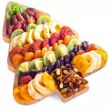 Fun & Festive Christmas Tree Shaped Dried Fruit Tray - Sam's Club Dried Kiwi, Fruit Christmas Tree, Dry Fruit Tray, Dried Peaches, Wine Country Gift Baskets, Fruit Basket Gift, Christmas Tray, Fruit Gifts, Bamboo Tray