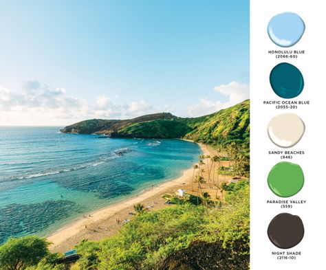 Use This Hawaiʻi-Inspired Palette in Your Home - Hawaii Magazine Hawaiian Color Palette, Wedding Colors Palette, Hawaiian Beach House, Beach House Color Palette, Home Color Palette, Color Palette Interior Design, Beach House Colors, Hawaii Magazine, Polynesian Resort