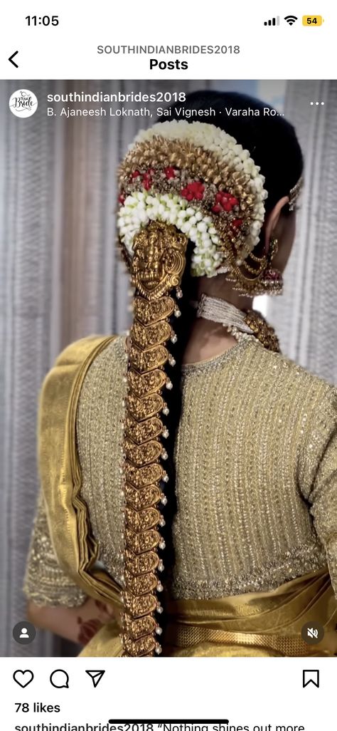 Muhurtham Hairstyle, Gold Jada, Bride Hairstyle, Bridal Braids, Indian Bride Hairstyle, Long Hair Wedding Styles, Hair Wedding, Braided Hairstyles For Wedding, Bridal Gold Jewellery