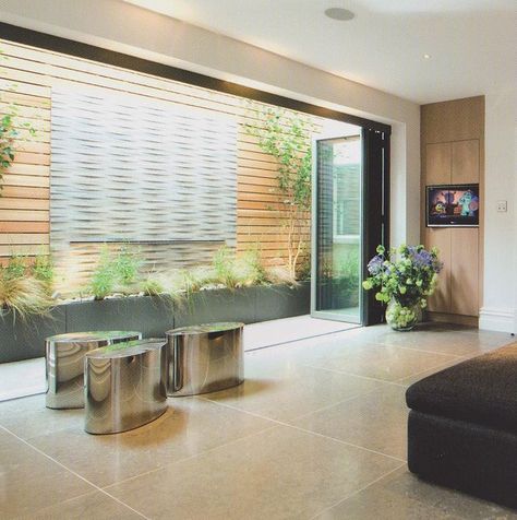 Stone and cedar lightwell wall by Fork Garden Design | Flickr - Photo Sharing! Western Red Cedar Cladding, Bi Level Homes, Garden Lighting Design, Basement Lighting, Basement Layout, Cedar Cladding, Basement Inspiration, Hardwood Decking, House Redesign