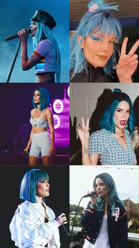 Halsey Short Blue Hair, Halsey Blue Hair Aesthetic, Halsey Dark Hair, Blue Hair Costume Ideas, Halsey Blue Hair, Nightmare Halsey, Halsey Short Hair, Halsey Blue, Halsey Colors