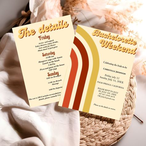 Bachelorette Weekend Invitations, Palm Springs California, Bachelorette Weekend, 70th Birthday, Retro 70s, Modern Retro, Palm Springs, Invitation Zazzle, Bachelorette Party