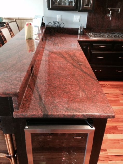 Red Dragon Granite Counter tops done by GCR Granite Red Marble Kitchen, Red Granite Kitchen, Red Granite Countertops, Affordable Kitchen Countertops, Granite Bathroom Countertops, Red Granite, Kitchen Colour Combination, White Granite Countertops, Kitchen Granite