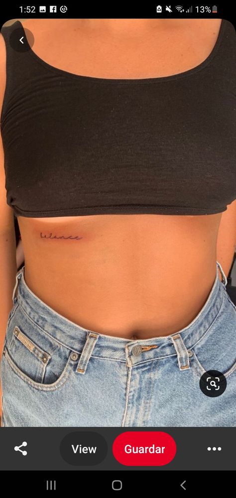 Small Side Stomach Tattoos Women, Women Side Tattoos Ribs Large, Rib Tattoo Under Bra Line, Side Script Tattoo, One Word Rib Tattoo, Side Of Ribs Tattoo Women, Rib Cage Script Tattoo, Small Ribcage Tattoos For Women, Ribcage Word Tattoo