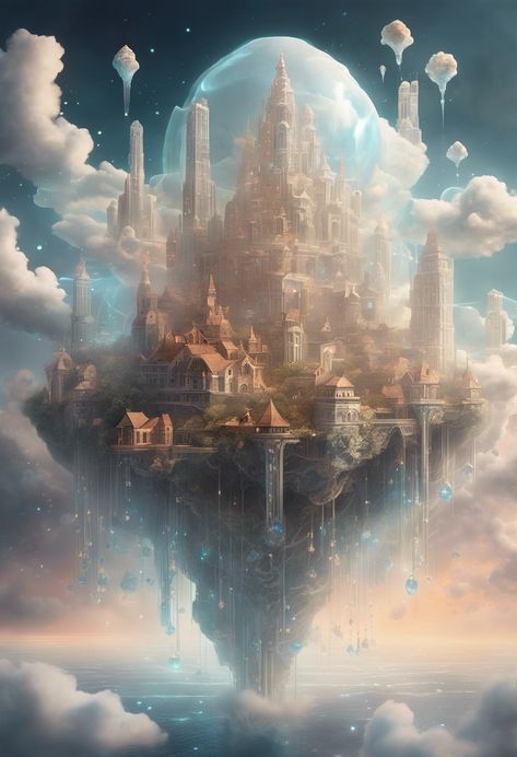 Floating Cloud City Check more at https://paintlyx.com/floating-cloud-city/ Floating Kingdom Fantasy Art, Fantasy Flying City, Floating Island In Space, City In The Clouds Concept Art, Cloud City Fantasy Art, Flying City Fantasy Concept Art, Fantasy Cloud City, Floating City Concept Art, Floating City Fantasy Art