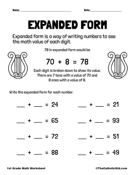 first grade Archives - The Catholic Kid - Catholic Coloring Pages and Games for Children Expanded Numbers Worksheet, Expanded Form Worksheet For Grade 1, Maths Kindergarten, Expanded Form Math, Numbers In Expanded Form, Expanded Form Worksheets, Planing Ideas, Worksheets For Grade 1, Math Rti