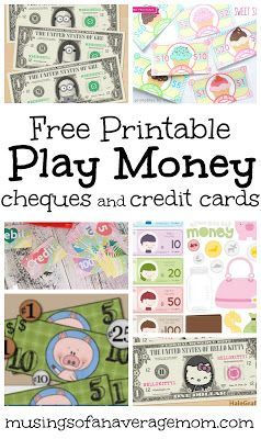 Collection of free printable play money, cheques and credit cards for pretend play Free Printable Play Money, Play Money Template, Printable Play Money, Pretend Play Printables, Dramatic Play Printables, Money Activities, Money Template, Dramatic Play Preschool, Money Math