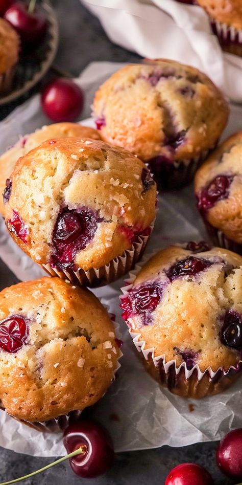 Cherry Banana Muffins [35 Minutes] - Chasety Cherry Pie Muffins, Cherry Crumble Muffins, Cherry Muffin, Cherry Muffins Recipes, Banana Cherry Muffins, Sour Cherry Muffin Recipes, Cherry Chocolate Chip Muffins, Chocolate Cherry Muffins Healthy, Banana Almond Muffins