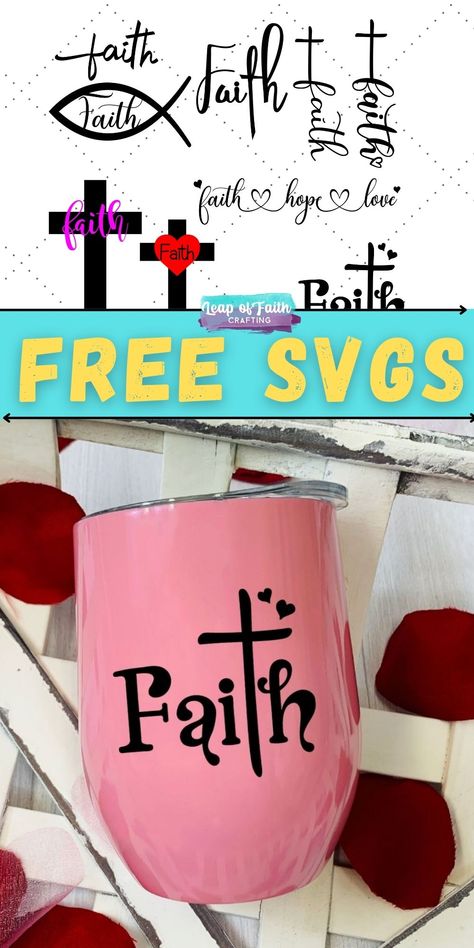 Bundle of free Faith SVG files to use with your Cricut or Silhouette Cricut Cross Projects, Free Christian Svg Files, Christian Svg Free Files For Cricut, Christian Cricut Projects, Diy Painted Signs, Christian Svg Files, Faith Crafts, Cameo Crafts, Rhinestone Cups