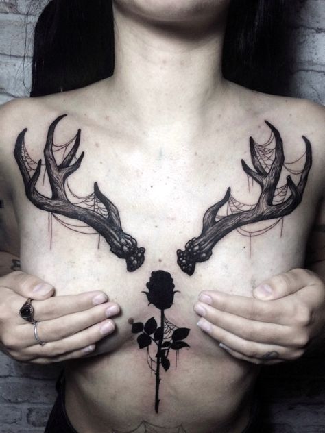 Spine Bone Tattoo, Antlers Tattoo, Deer Antler Tattoo, Antler Tattoos, Antler Tattoo, Deer Skull Tattoos, Spine Tattoo Ideas, Tattoo Catalog, Organic Tattoo