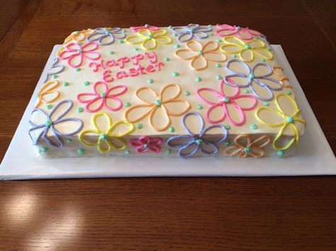 Cute Sheet Cakes Birthday, Flower Birthday Sheet Cake, Preppy Sheet Cake, Easy Bday Cake Decorations, Daisy Birthday Sheet Cake, Easy Pretty Cake Decorating Ideas, Easy Sheet Cake Decorating Ideas Simple, Pretty Easter Cakes, Easter Sheet Cakes Decorated