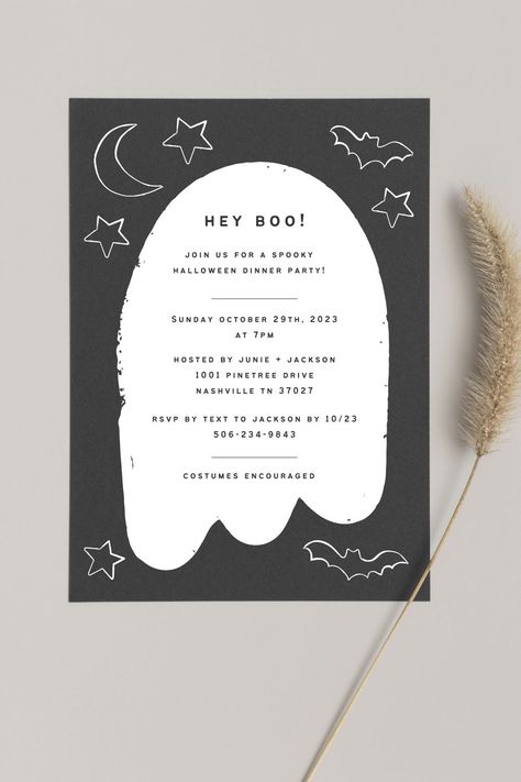 Halloween Menu Design, Spooky Halloween Dinner, Costume Party Invite, Menu Halloween, Halloween Dinner Party, Ghost Silhouette, Black White Halloween, Halloween Menu, Cute Halloween Ghost