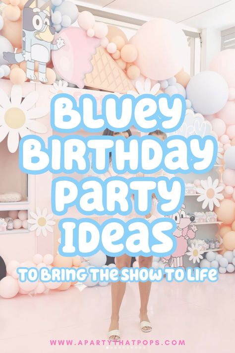 Blurt Themed Birthday, Bluey 3rd Birthday Party For Girls Ideas, Bluey 6th Birthday Party For Girl, Bluey Theme Rice Krispies, Bluey Second Birthday Girl, Pastel Bluey Party, Bluey Themed Drinks, Bluey Daisy Party, Cricut Bluey Birthday