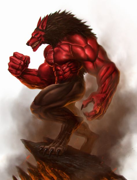 Red Werewolf, Monster Sketch, Wolf Warriors, Wolf Artwork, Beast Creature, Werewolf Art, Vampires And Werewolves, Canine Art, Fantasy Beasts