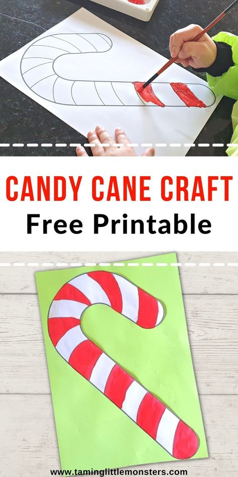 Candy Cane Art for Kids - Get your copy of this free printable template and make some candy cane arts and crafts with your toddlers, preschoolers and kindergarteners. Perfect for Christmas themed lesson plans. #christmas #artsandcrafts #freeprintable #toddler #preschool #kindergarten Easy Holiday Craft Kindergarten, Christmas Stocking Preschool Crafts, Red Art For Preschool, Candy Land Crafts For Preschool, Christmas Theme Preschool Crafts, Special Ed Christmas Craft, Candy Cane Math Activities Preschool, Holiday Crafts For Kids Easy, Easy Christmas Crafts For Elementary