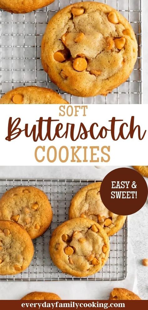 Featuring a soft and chewy inside, crispy edges, and plenty of melted butterscotch chips, this butterscotch chip cookies recipe is indulgent, comforting, and easy to put together! Recipes With Butterscotch Chips, Butterscotch Cookies Recipes, Butterscotch Chip, Butterscotch Chip Cookies, Butterscotch Recipes, Butterscotch Cookies, Lemon Cookies Recipes, Cooking Cookies, Butterscotch Chips